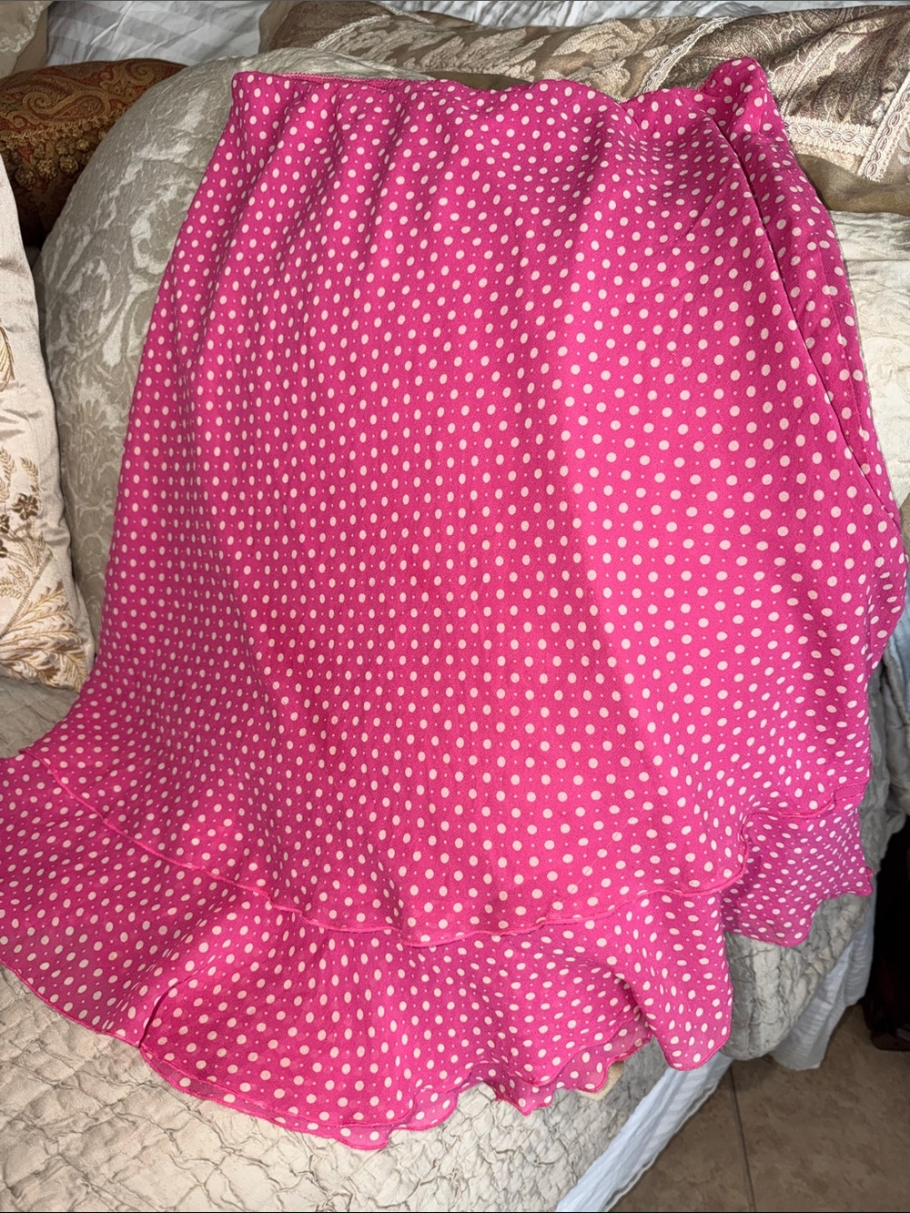 Petite Sophisticates medium stretchy waist band elastic layers skirt pink dots